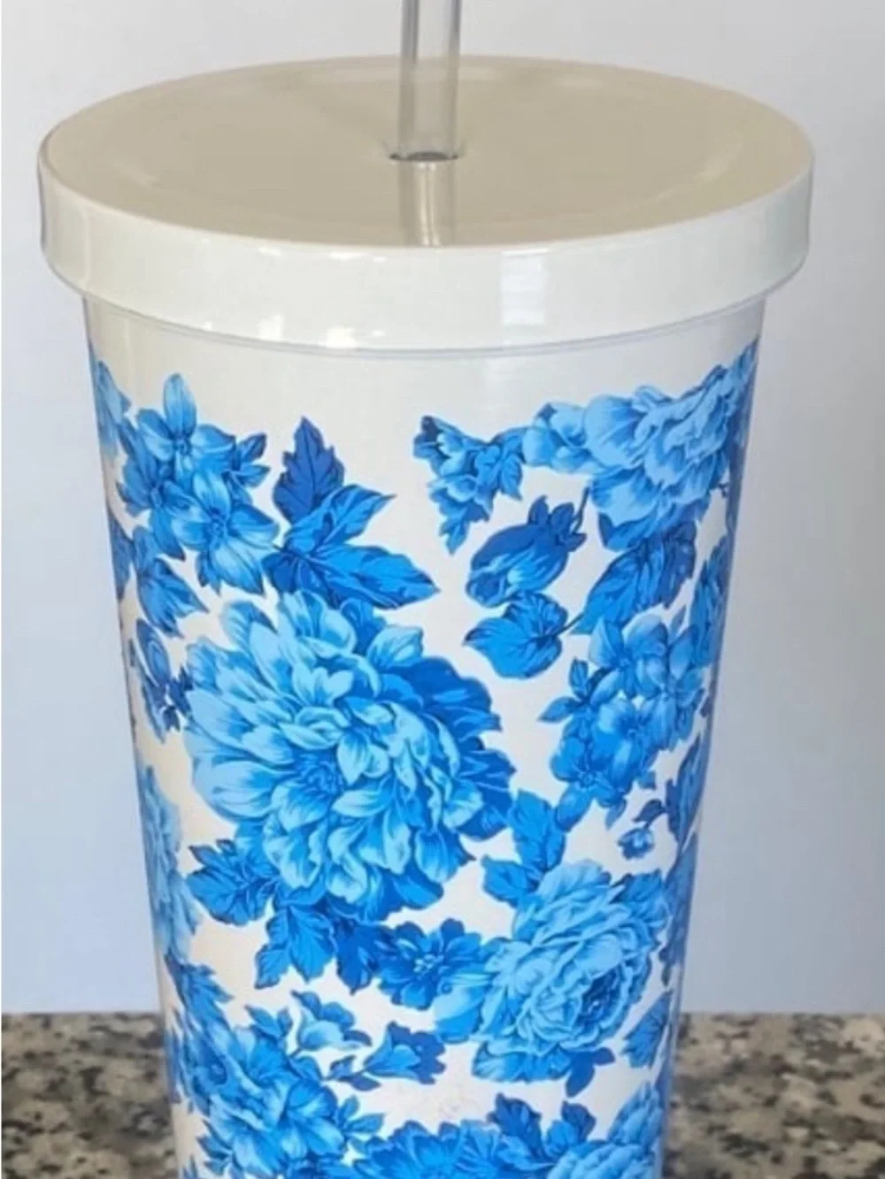 The Pioneer Woman Cream Tumbler with Blue Floral Pattern